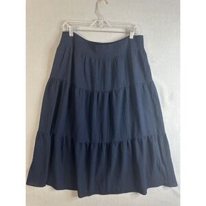 Chicos Navy Blue Textured Tiered Midi Skirt Size 2